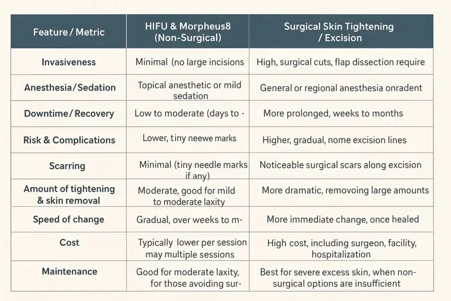 Table showing benefits of Lipo Freeze 2 U Ruislip treatments for skin tightening following weight loss injections.