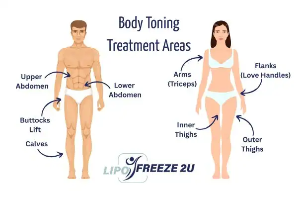 Graphic showing where you can have Body toning Treatment Ruislip on your body